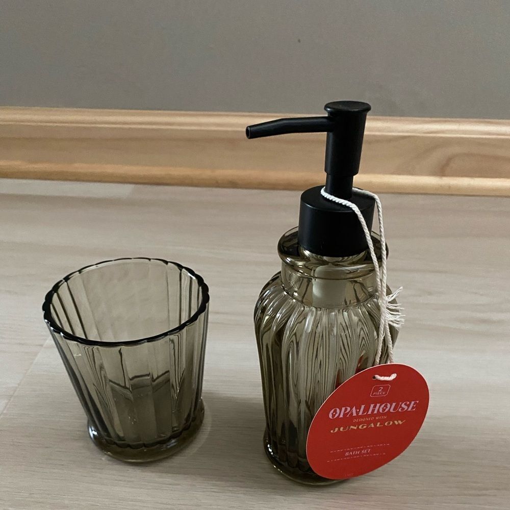 Opalhouse Jungalow Glass Bath Set Cup and Soap Pump